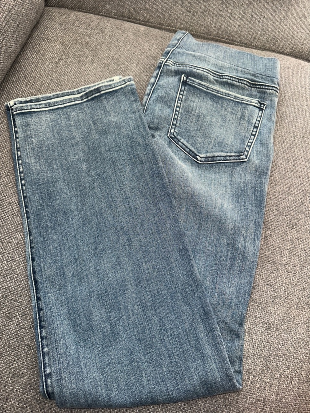 Women's Mid Wash Blue Stretch pull on Denim Jeans stomach continue